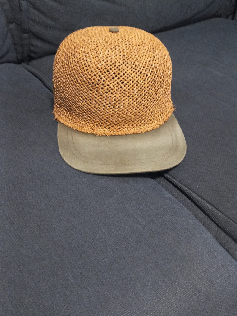 Woven Straw-Style Cap with Olive Visor